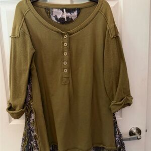 Free People Olive Button Down Shirt